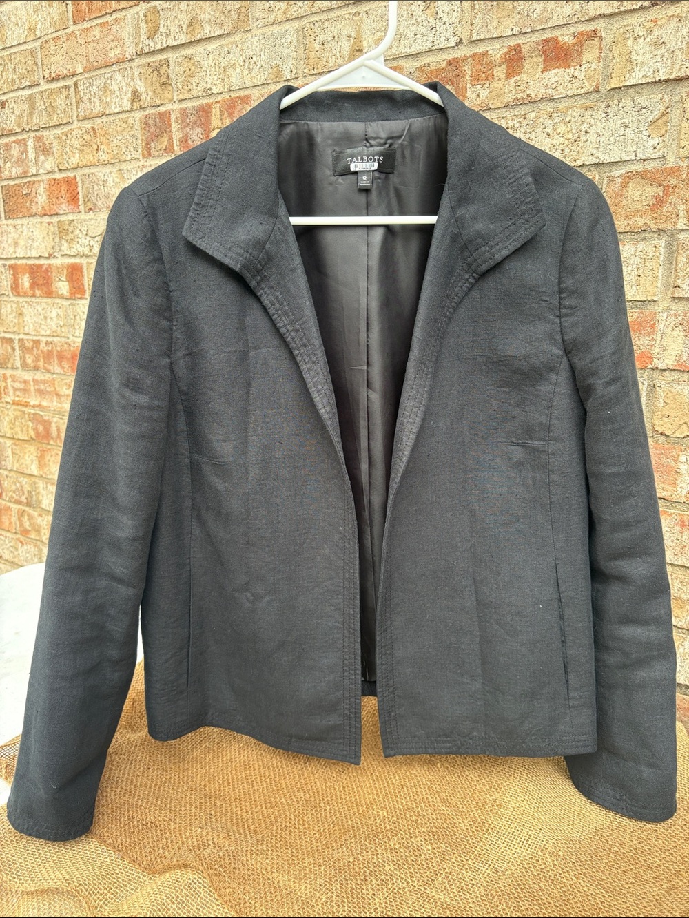 Talbots Black Open-Front Linen-Blend Blazer 12